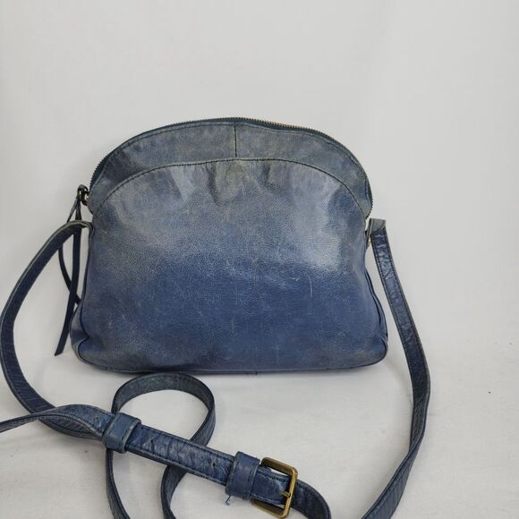 Hobo International Blue Distressed Leather Crossbody Purse Dome Top Zip Bag - Picture 2 of 16